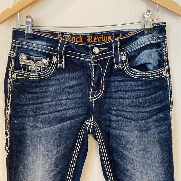 Rock Revival Womens Western Kai Bootcut Jeans Size 27 Distressed Embroidered - Picture 2 of 10